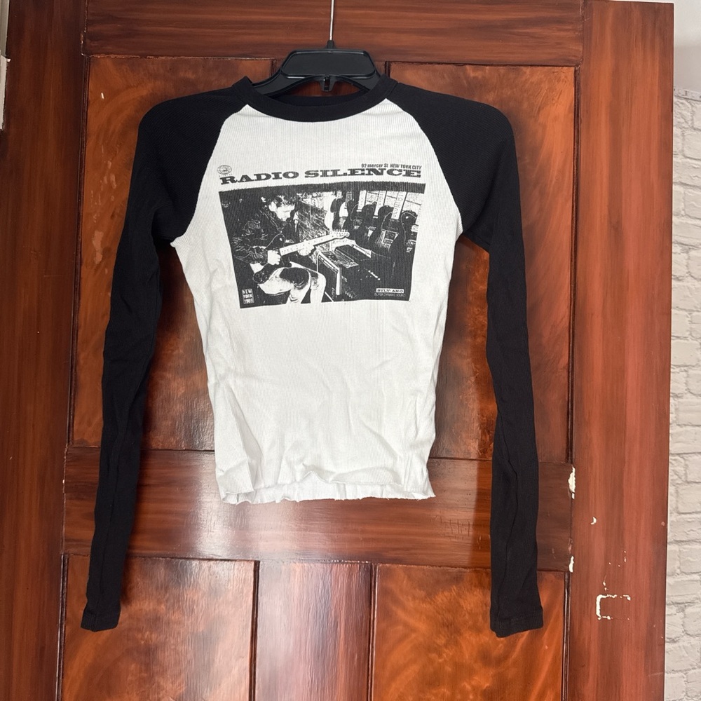 Brandy Melville Radio Silence Black and White Long Sleeve Shirt